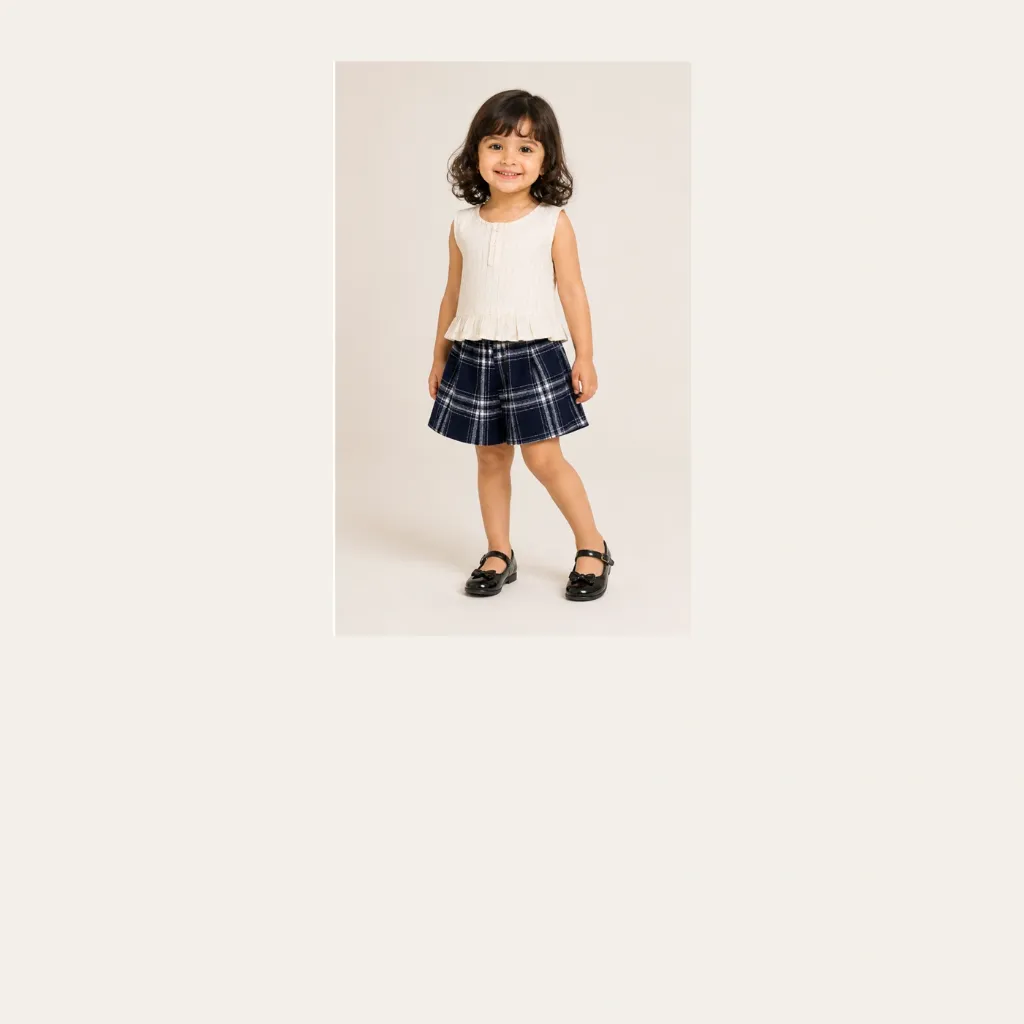 Blue Tartan skirt and white top (2-3 years)