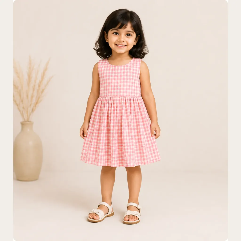 Sleeveless Frock Gingham Pink (2-3 years)