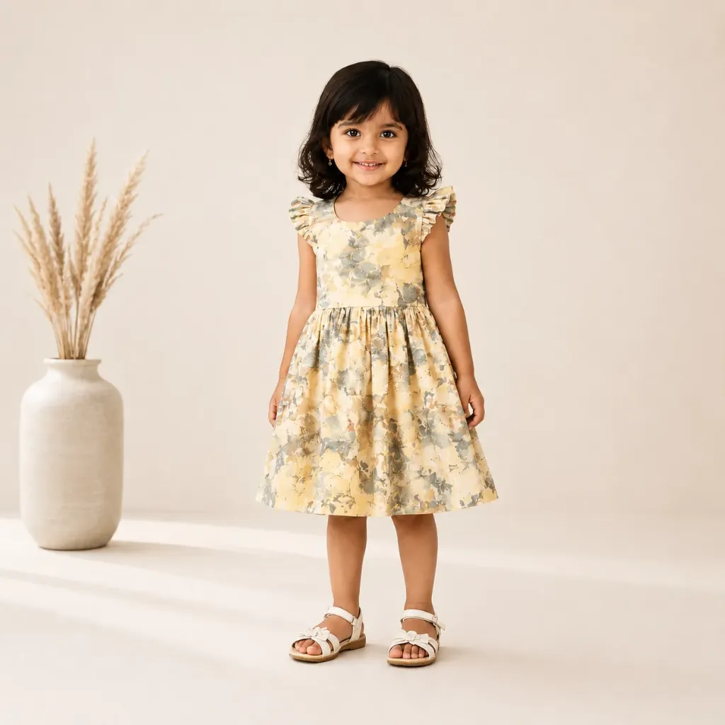 Sleeveless Frock Yellow Flowers (2-3 years)